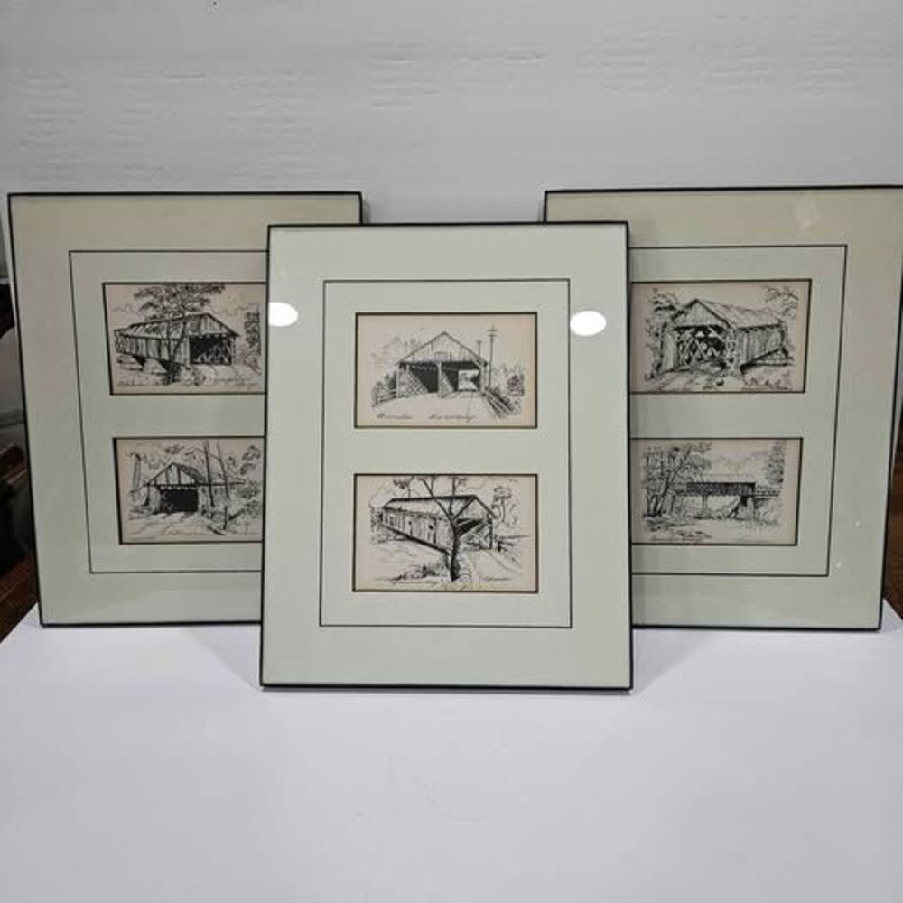 Set of 3 Framed Covered Bridge Art Prints Scrimshaw